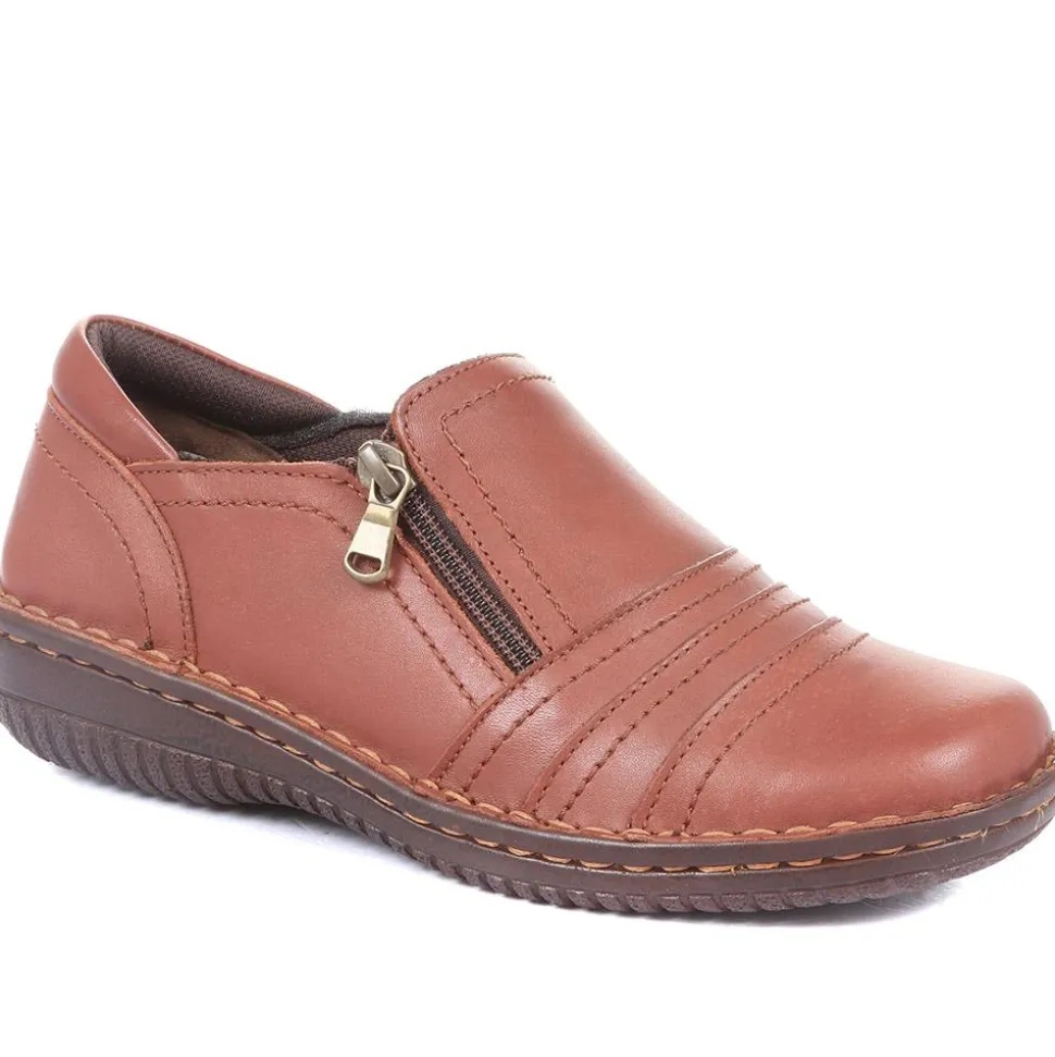Leather Slip On Shoes for Women - Tan