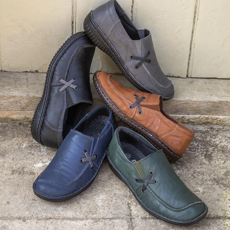Leather Slip On Shoes - Navy