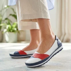 Leather Slip-On Shoes - Navy-Red-White