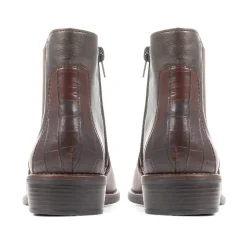 Leather Snakeskin Chelsea Boots - Chocolate