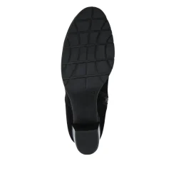 Leather Stacked Heel Calf Length Boots - Black