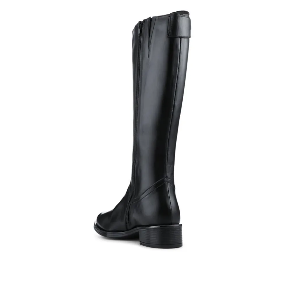 Leather Standard Calf Fit Long Boots - Black