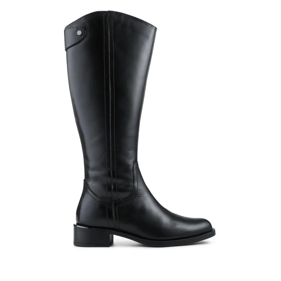 Leather Standard Calf Fit Long Boots - Black