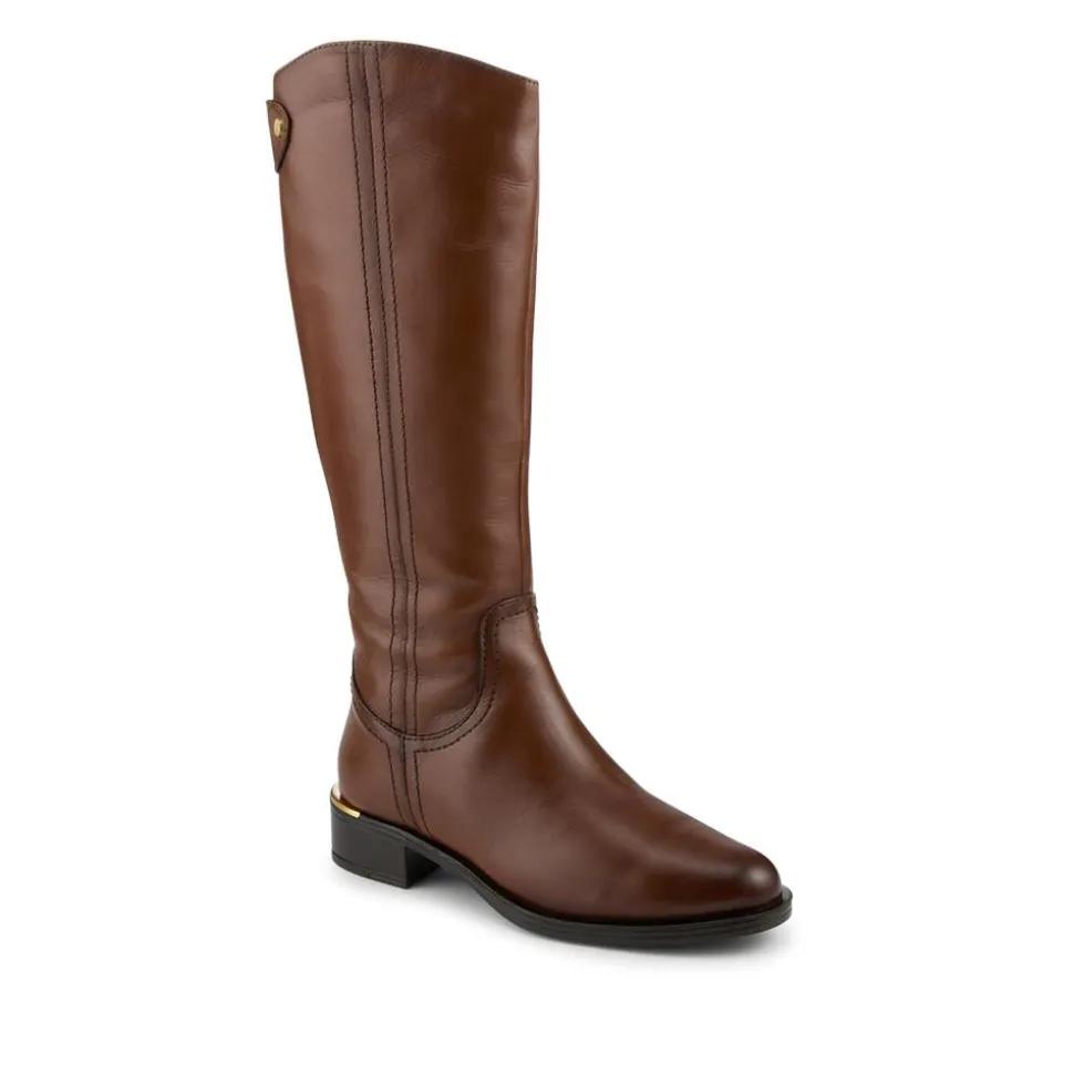 Leather Standard Calf Fit Long Boots - Dark Tan