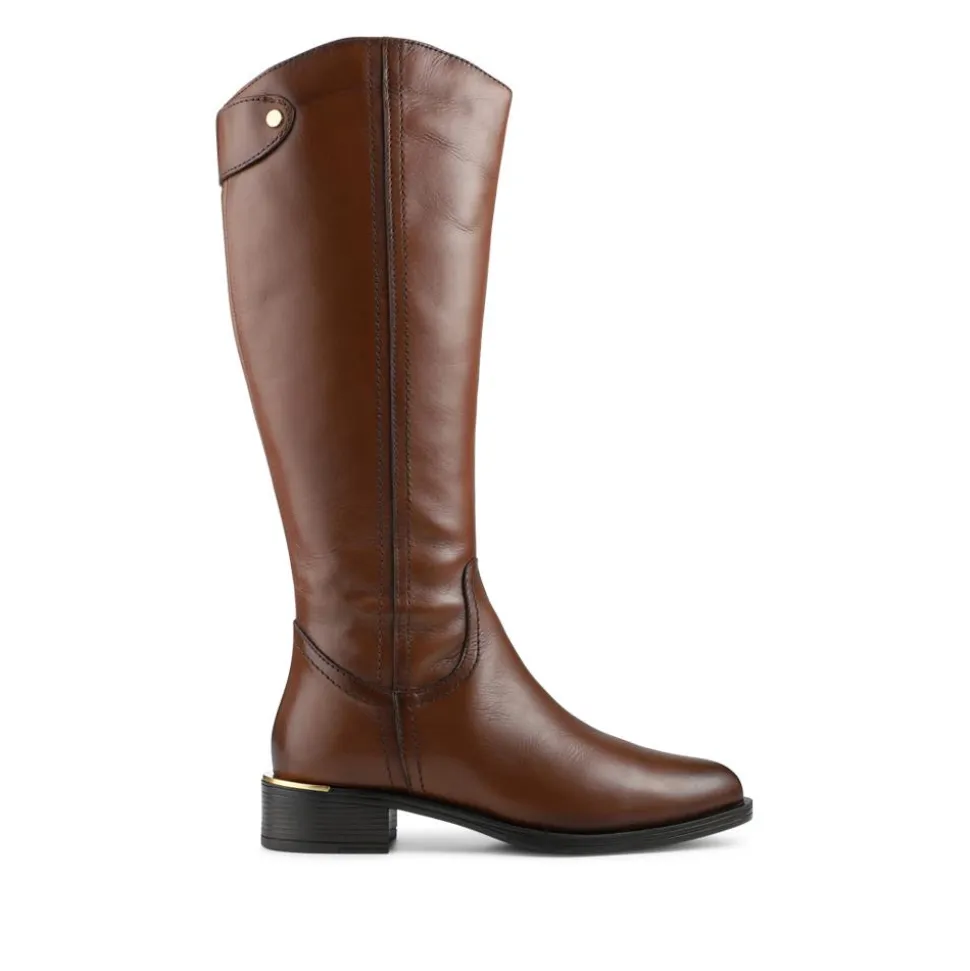 Leather Standard Calf Fit Long Boots - Dark Tan