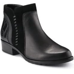 Leather Stitched Ankle Boots - Black