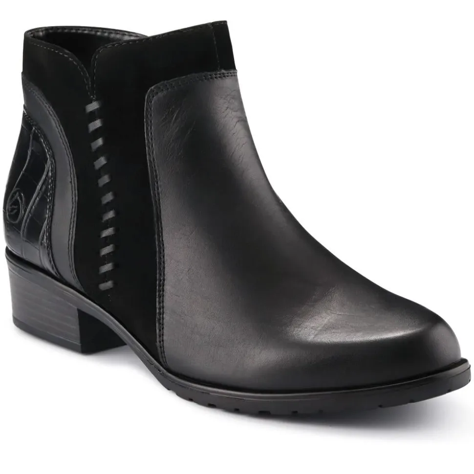 Leather Stitched Ankle Boots - Black