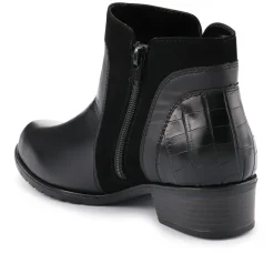 Leather Stitched Ankle Boots - Black