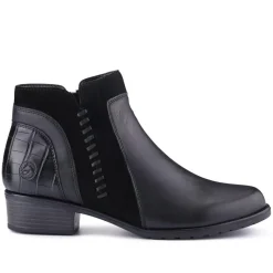 Leather Stitched Ankle Boots - Black