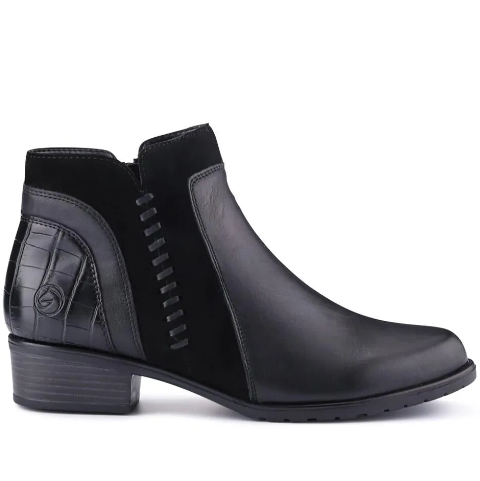 Leather Stitched Ankle Boots - Black