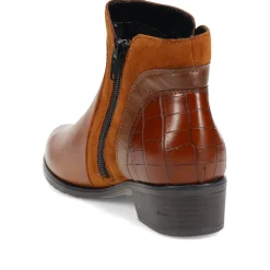 Leather Stitched Ankle Boots - Tan