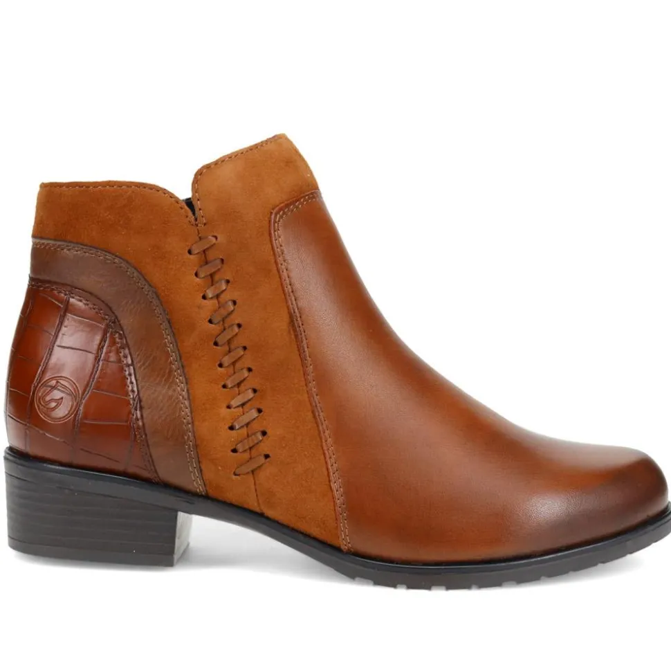 Leather Stitched Ankle Boots - Tan
