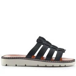 Leather Strappy Mule Sandals - Black