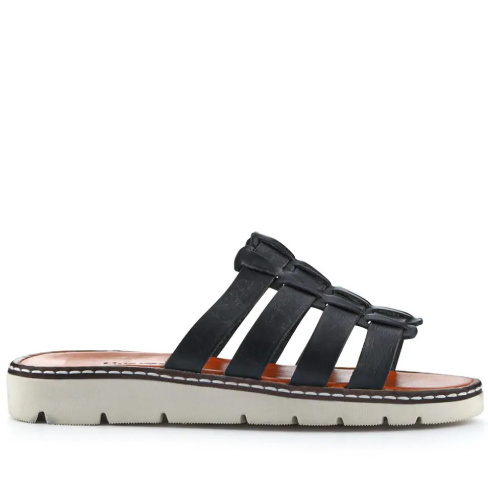 Leather Strappy Mule Sandals - Black