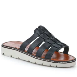 Leather Strappy Mule Sandals - Black