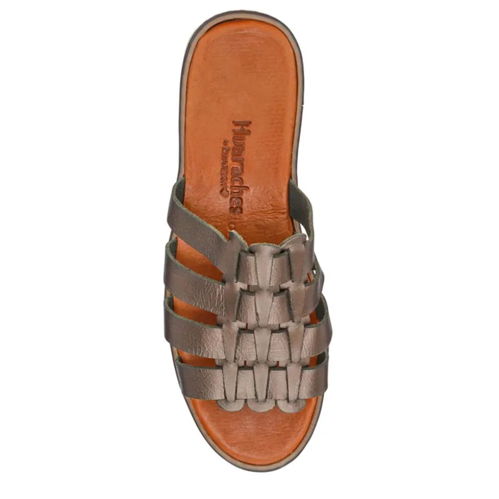 Leather Strappy Mule Sandals - Pewter