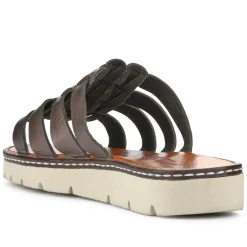 Leather Strappy Mule Sandals - Pewter