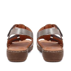 Leather T-Bar Sandals - Pewter