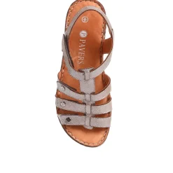 Leather T-Bar Sandals - Pewter
