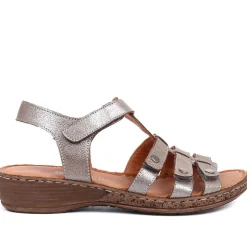 Leather T-Bar Sandals - Pewter