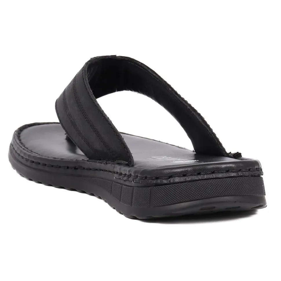 Leather Toe-Post Sandals - Black