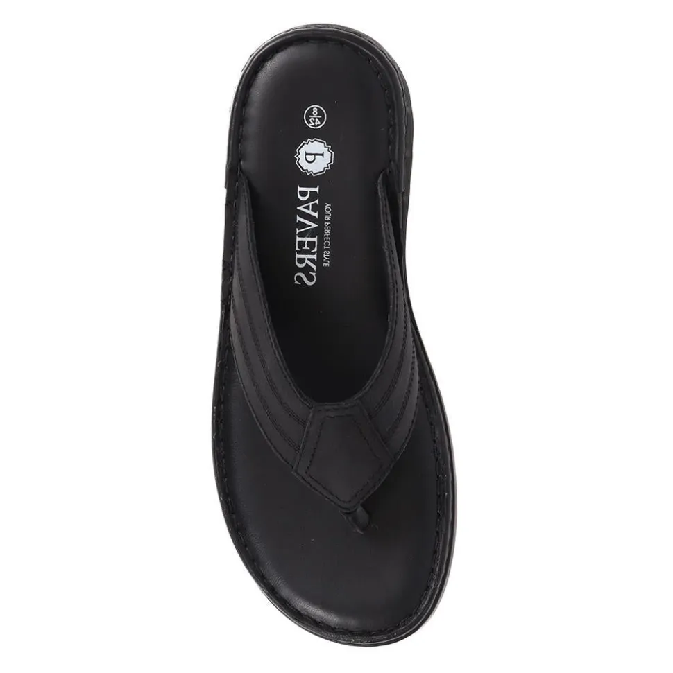 Leather Toe-Post Sandals - Black