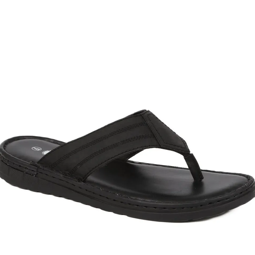 Leather Toe-Post Sandals - Black
