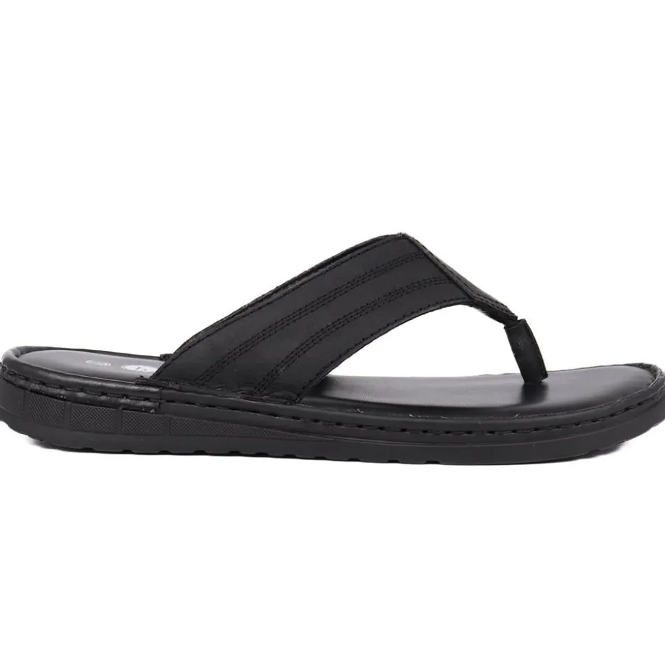 Leather Toe-Post Sandals - Black