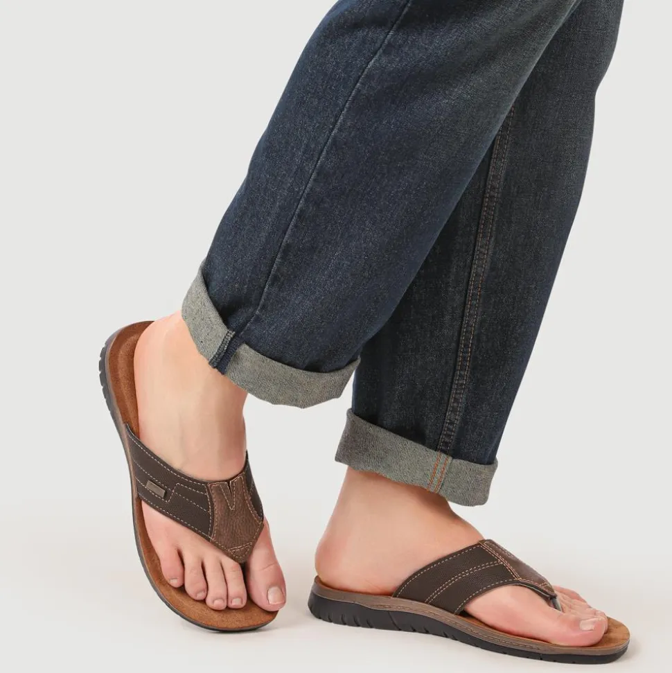 Leather Toe Post Sandals - Brown