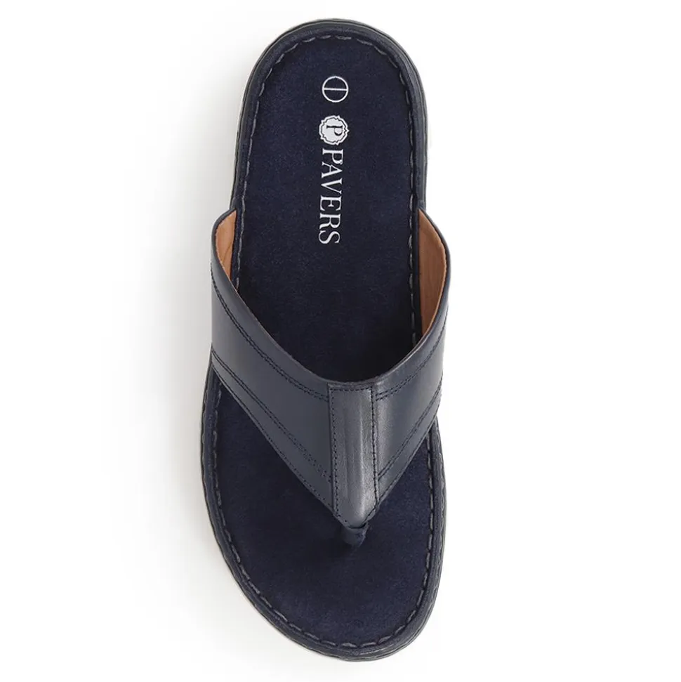 Leather Toe-Post Sandals - Navy