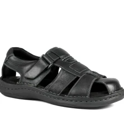 Leather Touch Fasten Fisherman Sandals - Black
