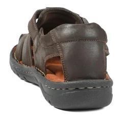 Leather Touch Fasten Fisherman Sandals - Dark Brown