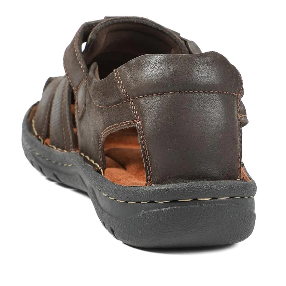 Leather Touch Fasten Fisherman Sandals - Dark Brown