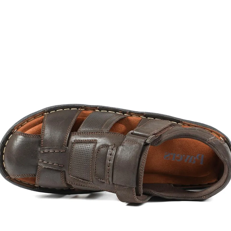Leather Touch Fasten Fisherman Sandals - Dark Brown
