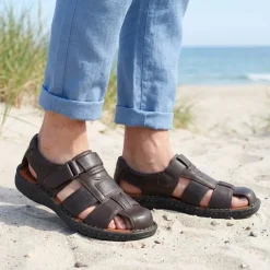 Leather Touch Fasten Fisherman Sandals - Dark Brown