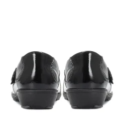 Leather Touch-Fastening Mary Janes - Black-Blue