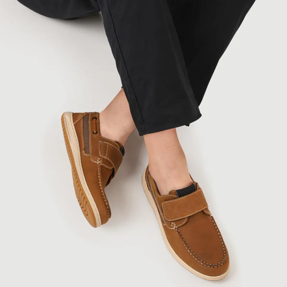 Leather Touch-Fastening Monk Shoes - Brown
