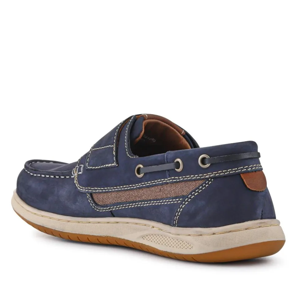 Leather Touch-Fastening Monk Shoes - Navy