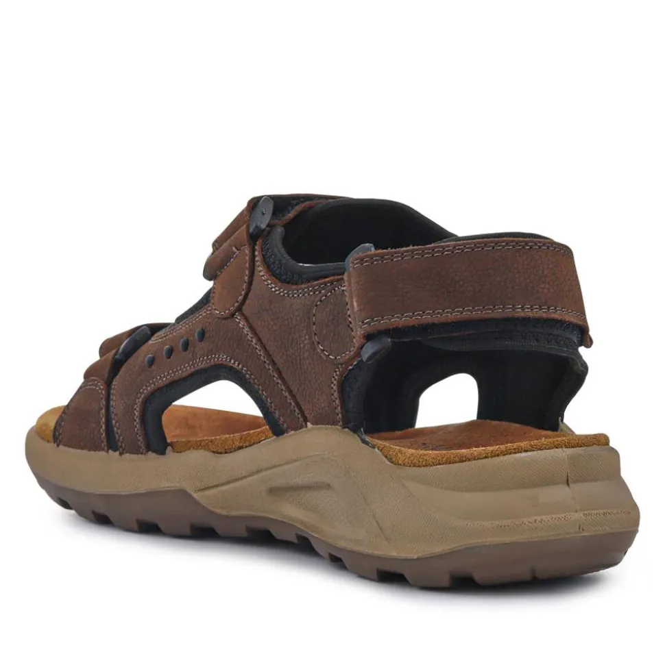 Leather Touch-Fastening Sandals - Brown