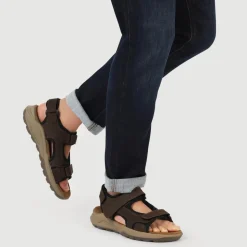 Leather Touch-Fastening Sandals - Brown