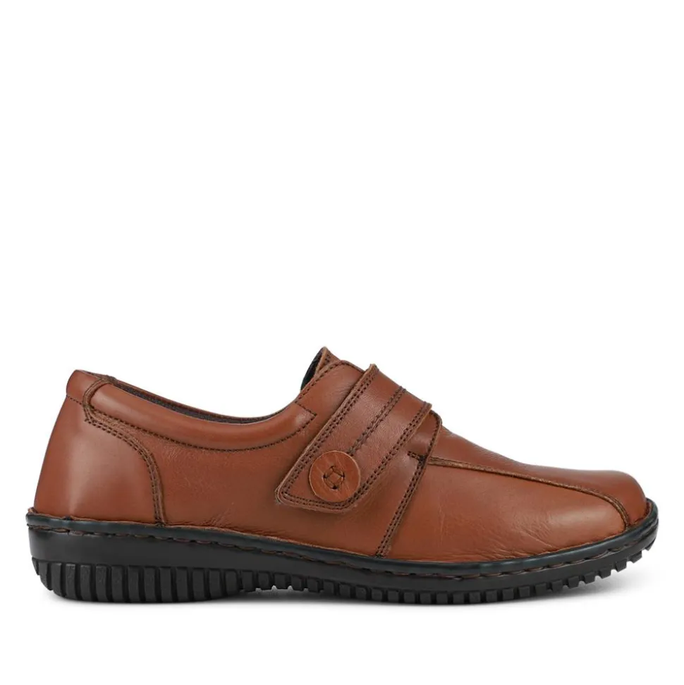 Leather Touch-Fastening Shoes - Brown