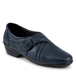 Leather Touch Fastening Shoes - Navy