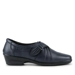 Leather Touch Fastening Shoes - Navy