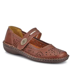 Leather Touch-Fasten Mary Janes - Brown