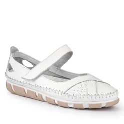 Leather Touch-Fasten Mary Janes - White