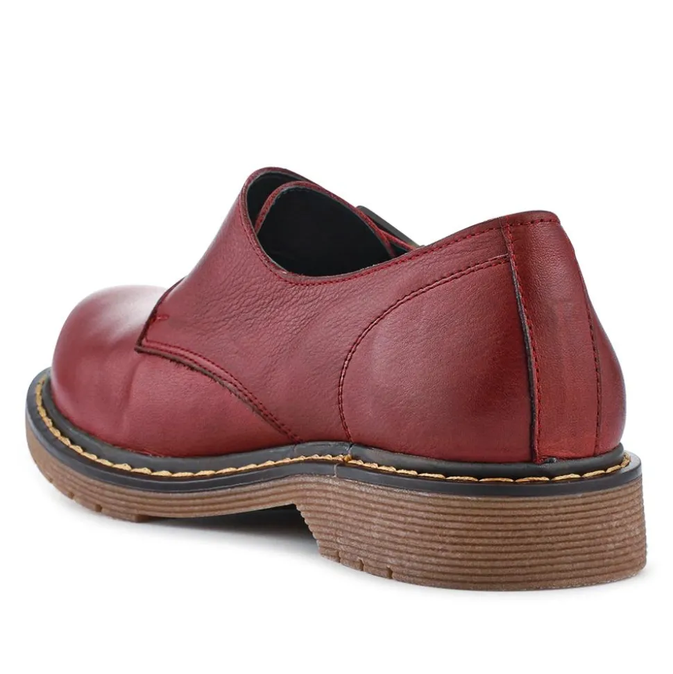 Leather Touch-Fasten Monk Shoes - Burgundy