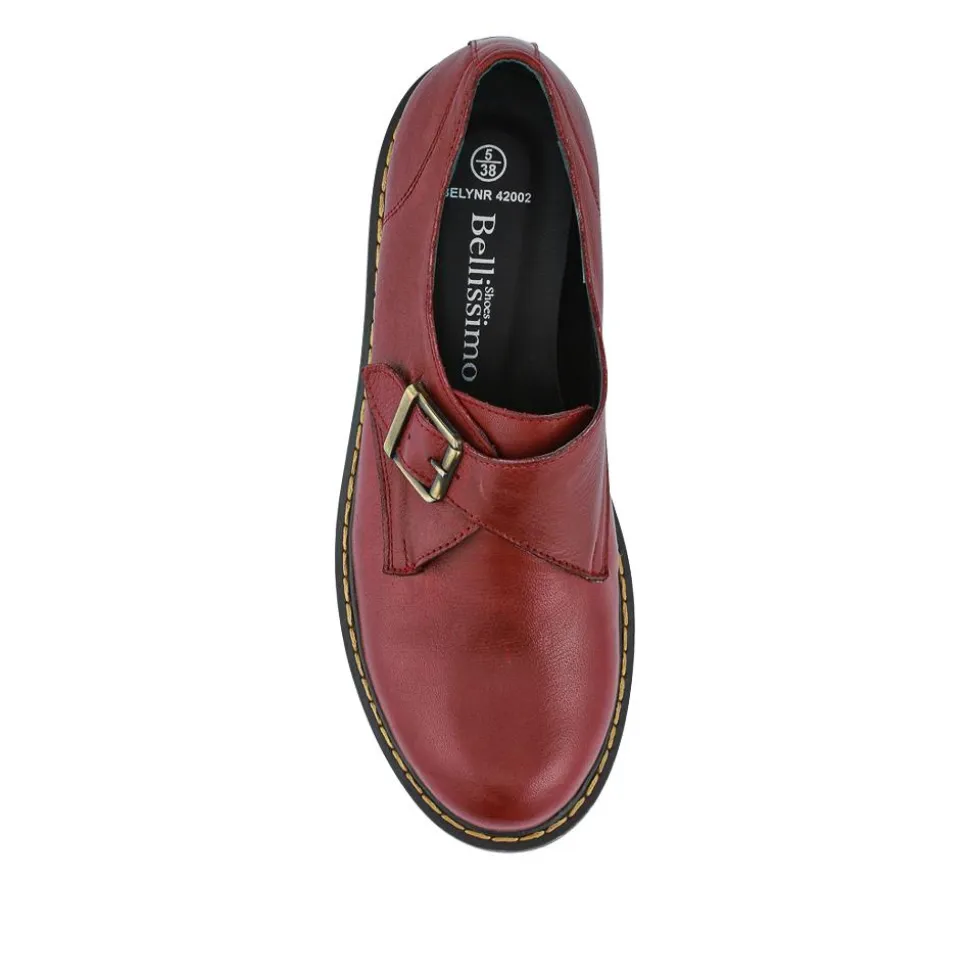 Leather Touch-Fasten Monk Shoes - Burgundy