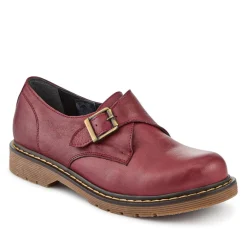 Leather Touch-Fasten Monk Shoes - Burgundy
