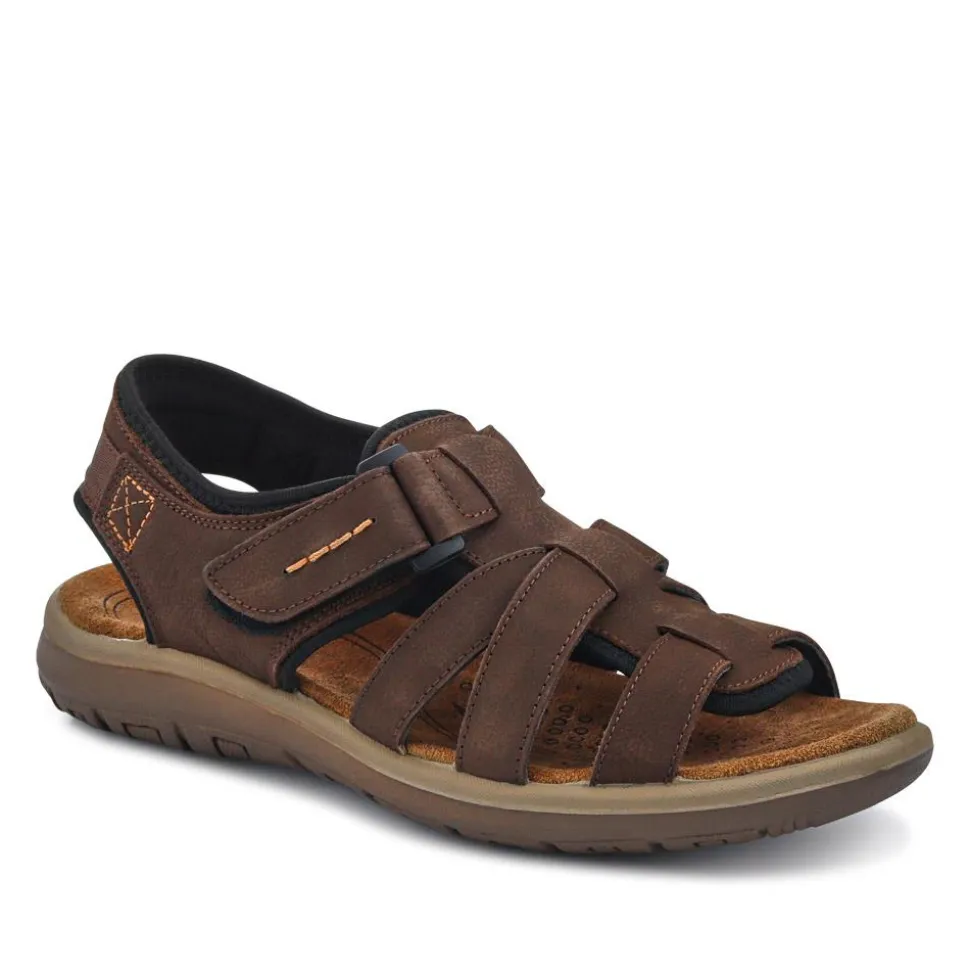 Leather Touch-Fasten Sandals - Brown