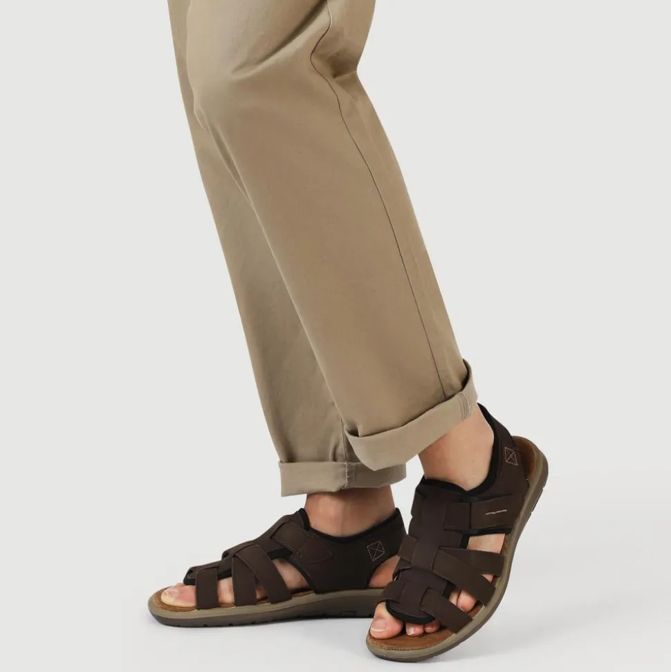 Leather Touch-Fasten Sandals - Brown